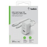 Belkin 220v USB-A POLNILEC 12W +Lightning kabel priložen WCA002vf1MWH | Shoptok.si