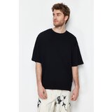 Trendyol Men's Black Oversize Textured 100% Cotton T-Shirt Cene
