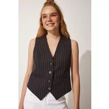 Happiness İstanbul Women's Black Striped Woven Vest