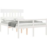  Kreveta s uzglavljem bijeli 140 x 190 cm od masivnog drva | shoptok.hr