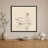 Wallxpert uramljena slika na platnu Cc-K-Sy-1025, linijski crtež labuda na vodi na krem pozadini, 60 x 60 cm Cene