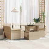 vidaXL 7-delna sedežna garnitura za vrt z blazinami Bež poly ratan | Shoptok.si