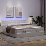 vidaXL Otomanski posteljni okvir z vzmetnicami bel 200x200cm um. usnje | Shoptok.si