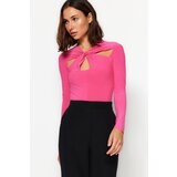 Trendyol Fuchsia Cut Out and Shirring Detailed Fitted/Sleepy, Flexible Knitted Body with Snap Snaps Cene