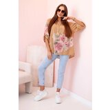 Kesi Włoski Women's cotton blouse with a floral pattern and buttons - camel | Shoptok.si