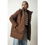 Happiness İstanbul Women's Brown Hooded Oversize Down Coat Cene