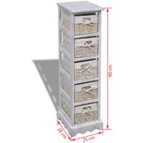  Drveni stalak za pohranu s 5 pletenih košara bijeli | Eponuda.com