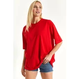 armonika Women's Red Round Collar Oversize T-shirt
