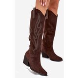 Boto Women's Cowboy Boots With Decoration On Heel Chocolate Jovina | shoptok.hr
