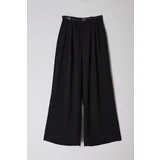 Trendyol Black Belted Pleated Wide Leg/Extra Wide Leg Woven Trousers