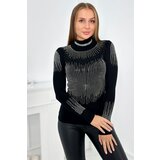 Kesi Knitted blouse with turtleneck and cubic zirconia motif black | shoptok.hr