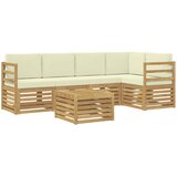 vidaXL Kotna sedežna garnitura 6 pcs Bela in krem Masiven les akacije, (5000283736) | Shoptok.si