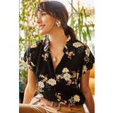 Olalook Women's Black Mustard Floral Bat Viscose Shirt Cene