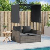 Maison Chic Dvojni Ležalnik - Sončna ležalnik s streho in zavesami siv poli ratan, (22043064) | Shoptok.si