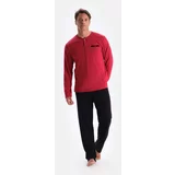 Dagi Burgundy Half Pop Long Sleeve Shorts Trousers Triple Pajamas Set