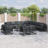 vidaXL Vrtna sedežna garnitura 14 pcs Črna 70 x 70 x 32 cm Aluminij | Shoptok.si