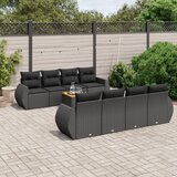 Maison Chic Seti vrtnega pohištva - Vrtna garnitura - Vrtni pohištvo set 9-delna z blazinami črn poli ratan, (21798014) | Shoptok.si