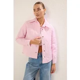 Trendyol Pink Regular Striped Patterned Quilted Thin Jacket Coat