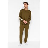 Trendyol Men's Dark Green Striped Knitted Pajamas Set Cene