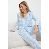 Trendyol Blue-Multicolored Cotton Plaid Pocket Detailed Woven Pajama Set