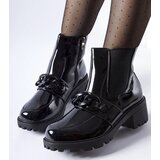 Gemre Black patent insulated ankle boots with a Leo buckle | Shoptok.si