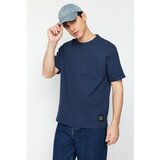 Trendyol Basic Indigo Men's Relaxed/Comfortable Fit Textured Waffle Pocket Label Short Sleeve T-Shirt Cene