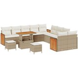 vidaXL 13-dijelni set vrtnih sofea s jastučićima bež poli ratana akacije, 2-sjedna vrtna sofa s jastučićima bež poli ratana, 3-dijelni set vrtne blagovaonice s jastučićima bež poli ratana akacije Cijene