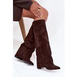 Boto Insulated Women's Boots with Turned Cuff on Heel Eco Suede Chocolate Elivira | shoptok.hr