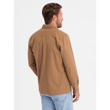 Ombre Men's REGULAR FIT cotton shirt with buttoned pockets - camel | Shoptok.si
