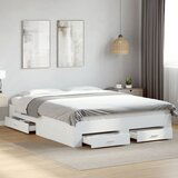 Maison Chic Posteljni okvir - Dvoposteljna postelja - Zakonska postelja s predali bel 150x200 cm inženirski les, (21694461) | Shoptok.si