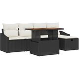 vidaXL 6 delna vrtna sofa garnitura z blazinami Črna Poly Ratan, (22090788) | Shoptok.si