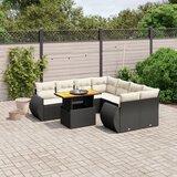 Maison Chic Seti vrtnega pohištva - Vrtna garnitura - Vrtni pohištvo set 9-delna z blazinami črn poli ratan, (21807277) | Shoptok.si