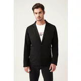 Avva Men's Black Mono Collar Unlined Knitwear Detailed Slim Fit Slim Fit Jacket