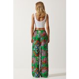  Women's Green Orange Patterned Flowing Viscose Palazzo Trousers | Eponuda.ba