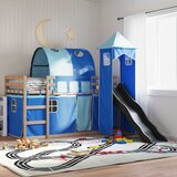 Krevet na kat s toboganom i zavjesama plavi 80 x 200 cm | Eponuda.com