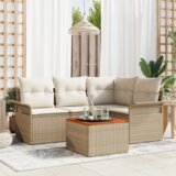 vidaXL 5-delni vrtni kavč s blazinami Bež Poli ratan Acacia | Shoptok.si