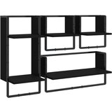  The living store komplet stenskih polic s prečkami 4-delni črn inženirski les - komplet stenskih polic, (21499691) | Shoptok.si