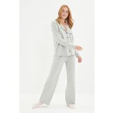 Trendyol Animal Embroidered Gray Knitted Pajamas Set cene