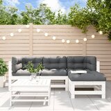 Maison Chic Seti vrtnega pohištva - Vrtna garnitura - Vrtni pohištvo set 5-delna z blazinami bela trdna borovina, (21817577) | Shoptok.si