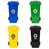  Set od 4 kante za otpad, 4 × 120 L, plava, zelena, žuta i crna, za papir, staklo, plastiku i miješani otpad, s gumenim kotačima | shoptok.hr
