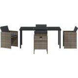 vidaXL 5-dijelni set za objedovanje u vrtu s jastučićima, siva poli ratan, vrtni stol, crn 160x80x73 cm od kaljenog stakla | shoptok.hr