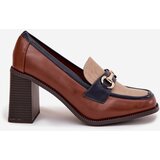 Boto Women's Low Heel Shoes with Embossing and Gold Detail Beige-Brown Novella | shoptok.hr