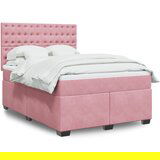  The Living Store Box spring postelja z vzmetnico roza 140x190 cm žamet - Box Spring Postelja, (21488919) Cene