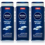 Nivea Men Protect & Care gel za prhanje za moške 3 x 500 ml (ugodno pakiranje) | Shoptok.si