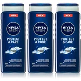 Nivea Men Protect & Care gel za prhanje za moške 3 x 500 ml (ugodno pakiranje)