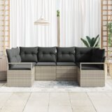 Set od 6 dijelova vrtnog kauča s podloškama svjetlosive boje Poli Ratan | shoptok.hr