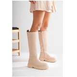 armonika Women's Beige Flr812 Thick Sole Zippered Above the Knee Riding Boots | shoptok.hr