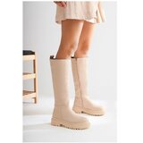 armonika Women's Beige Flr812 Thick Sole Zippered Above the Knee Riding Boots Cene