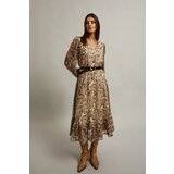 Moodo Women's dress with puffed sleeves and animal print - beige Cijene