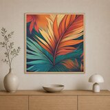Wallxpert uramljena slika na platnu Cc-K-Ah-1002, tropski list u narandžastim i tirkiznim tonovima, 60 x 60 cm Cene